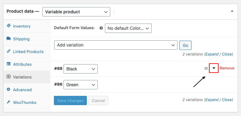 WooCommerce variable product