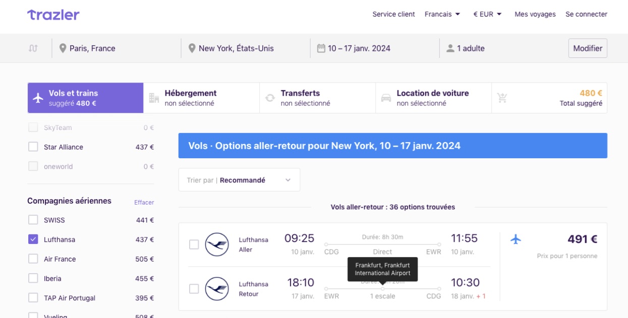 Réservez votre vol Paris - New York avec Lufthansa grâce à Trazler