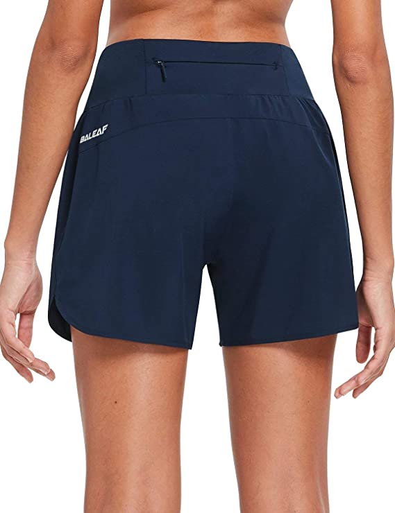 BALEAF Womens 5" Running Shorts with Liner Quick Dry Knit Waistband Athletic Gym Lined Shorts Hiking Zipper Pocket
