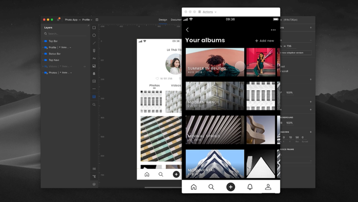 UXPin for UI design and prototyping tool and personal albums list