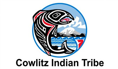 Cowlitz Tribe Logo showing a salmon.