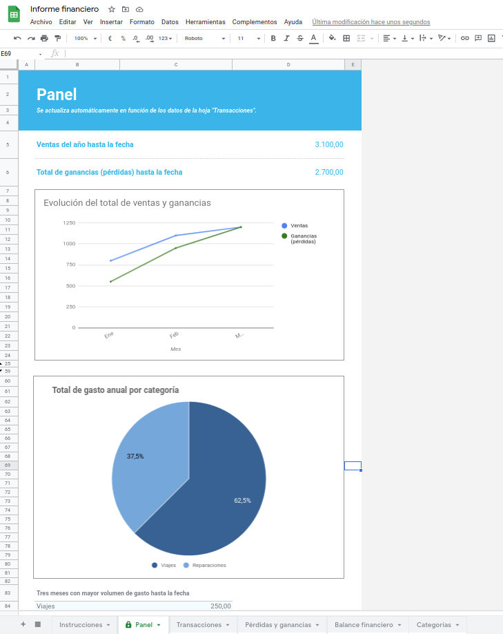 Panel - Informe financiero 