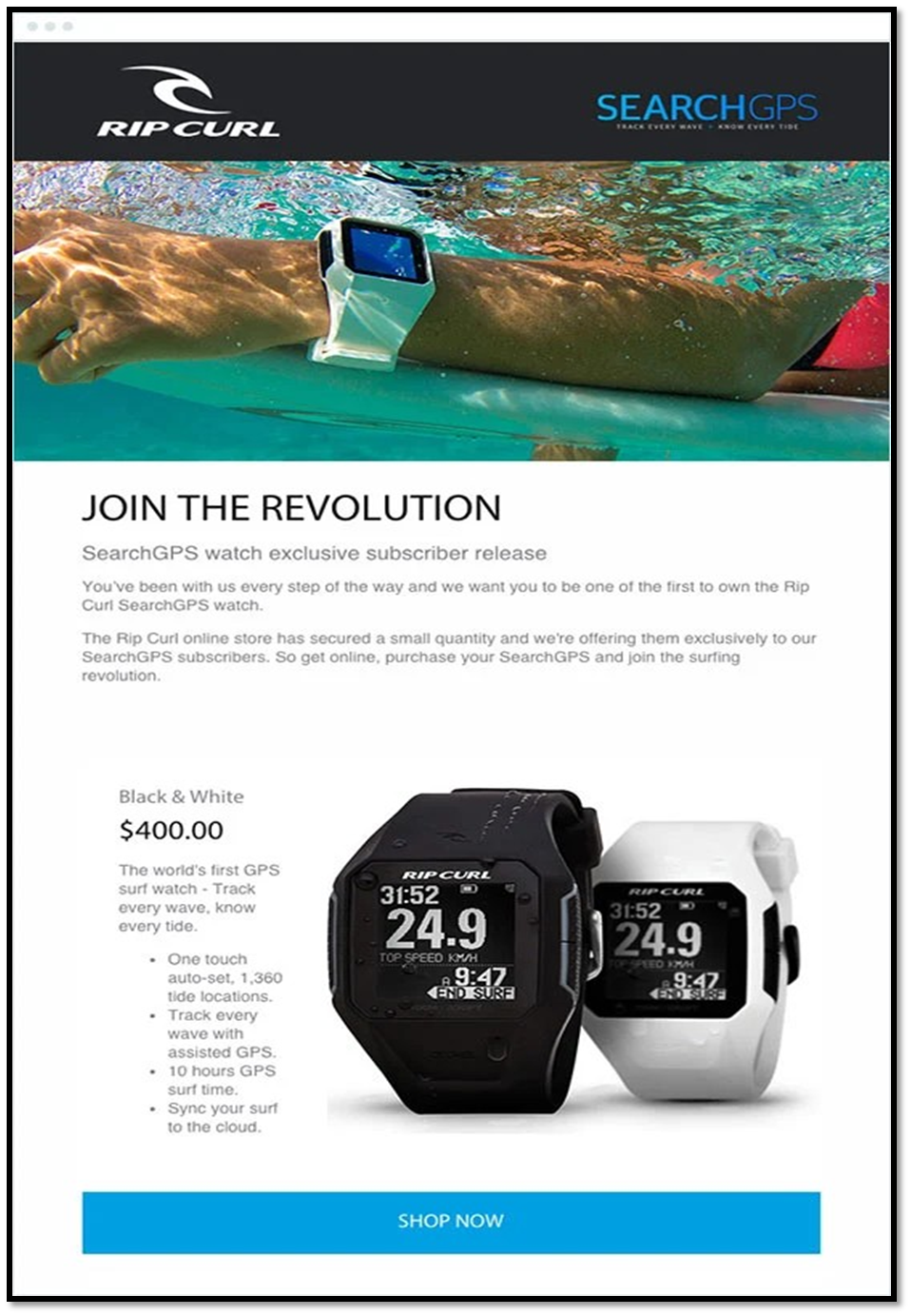 Rip Curl promotion email template 