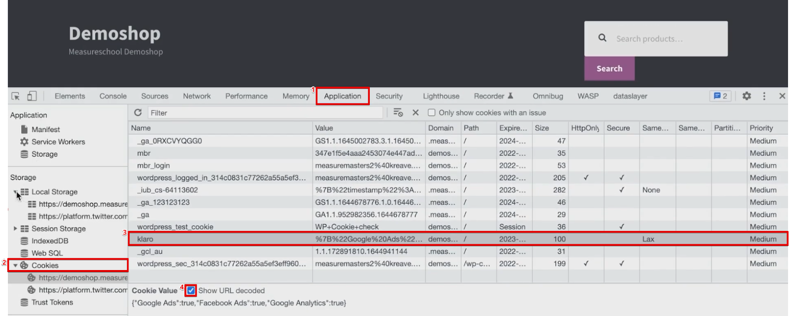 Enabling the site URL from the cookies section of the applications window of developer tools 