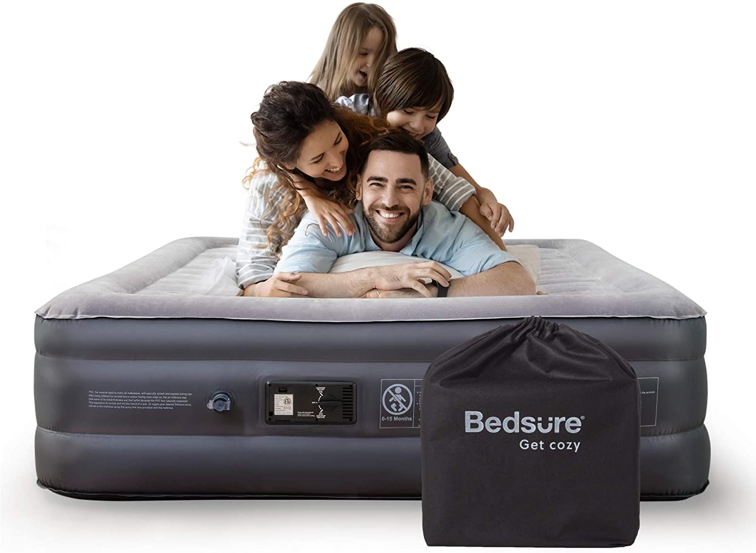 A queen size air bed like this one offers extra space for two people, and has a built-in pump for easy inflation.