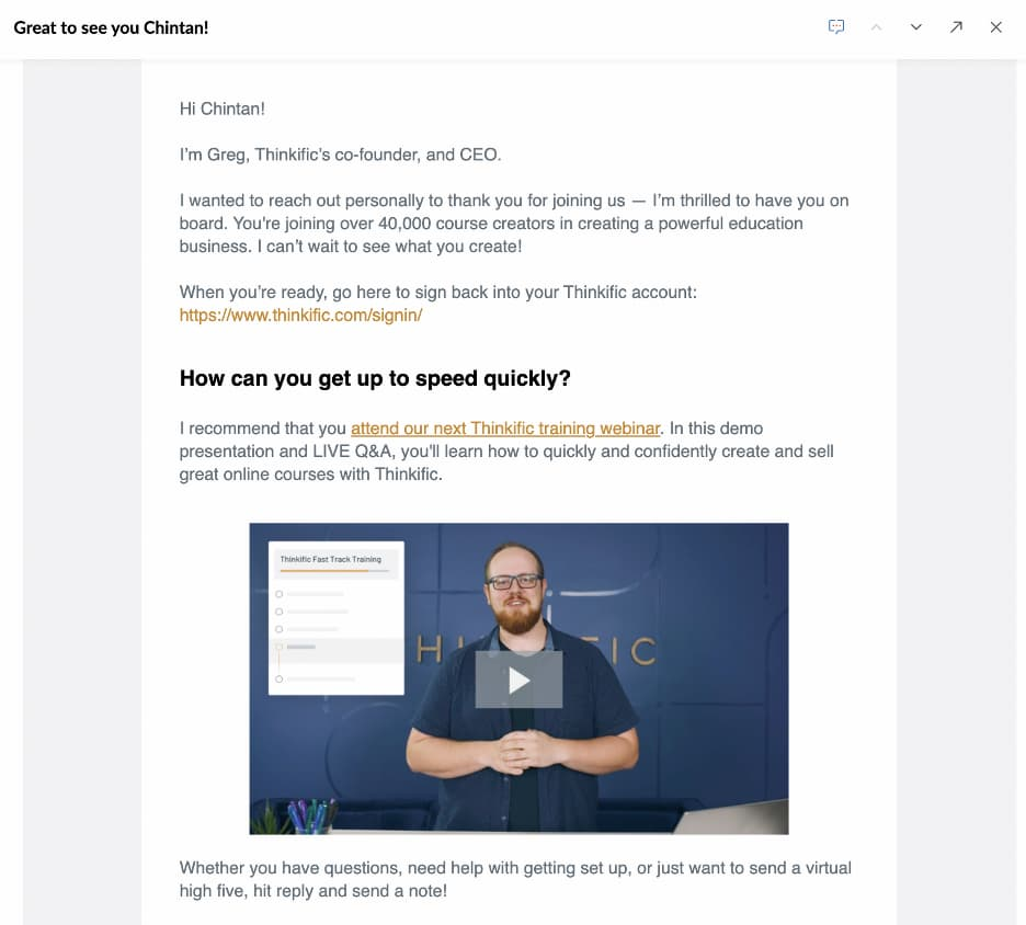 Picture showing a personalized email with a video 