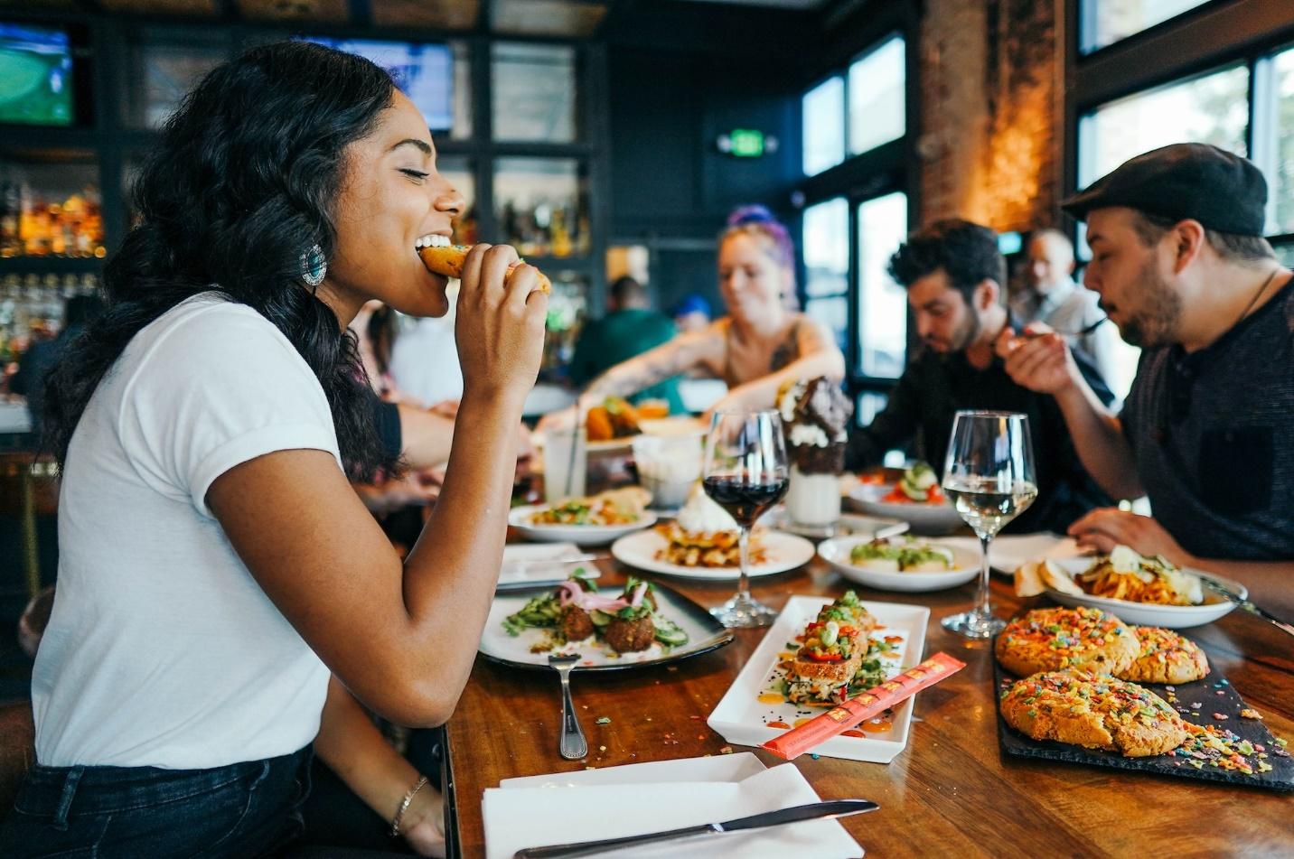 People dining out in a restaurant