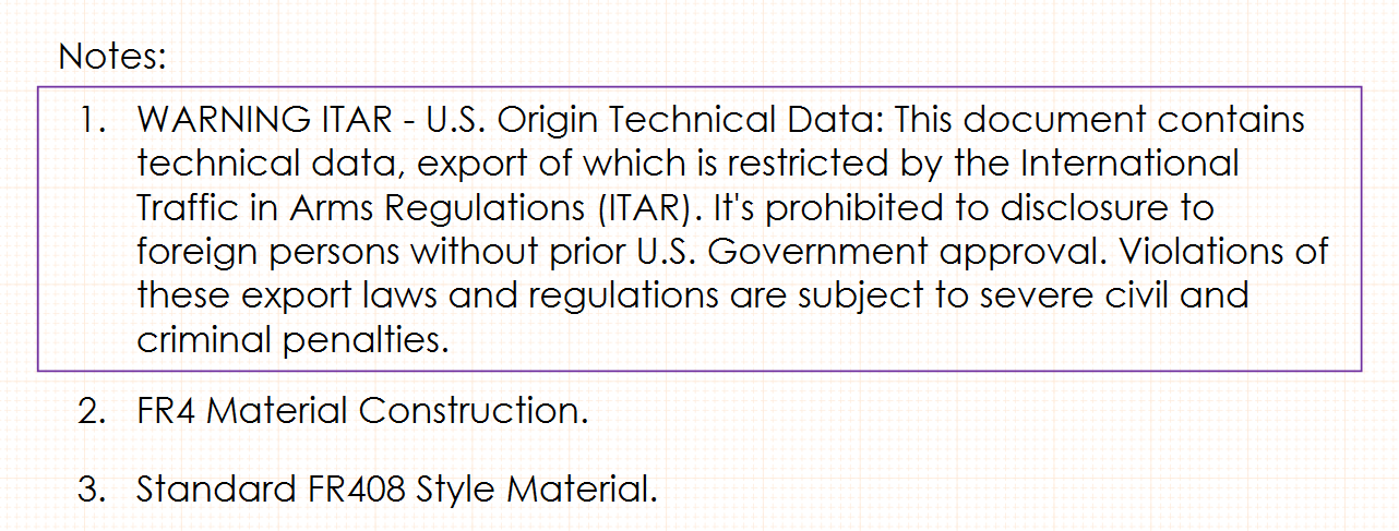 ITAR Compliance PCB Drawing Note