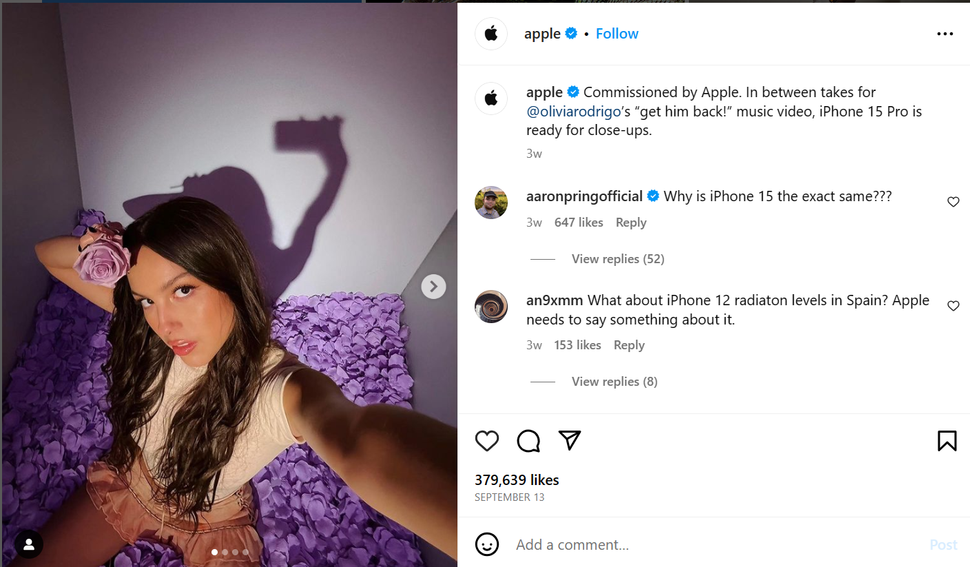 Screengrab of Apple UGC on Instagram.