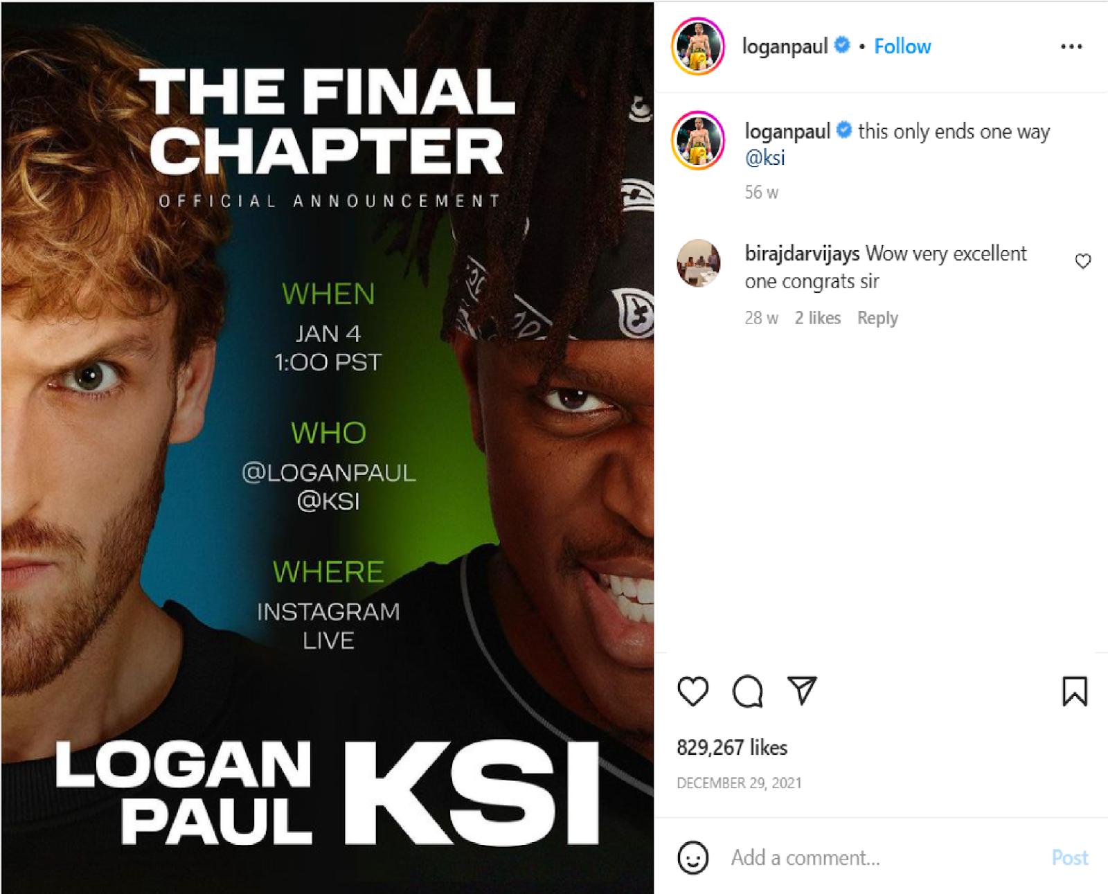 Logan Paul and KSI staring aggressively on a poster that is called 'The Final Chapter'.