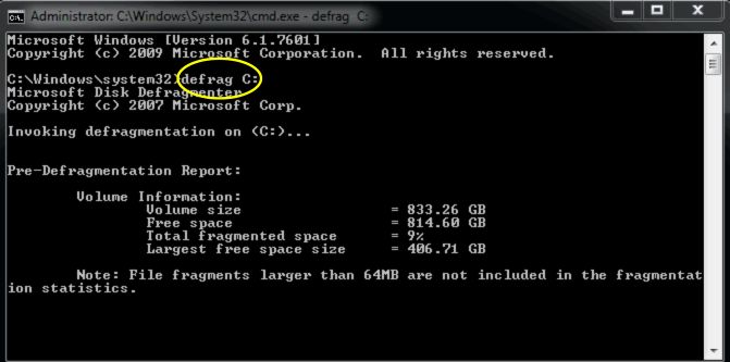 How to defragment the C drive and display progress on the screen, you can use the following command: defrag C