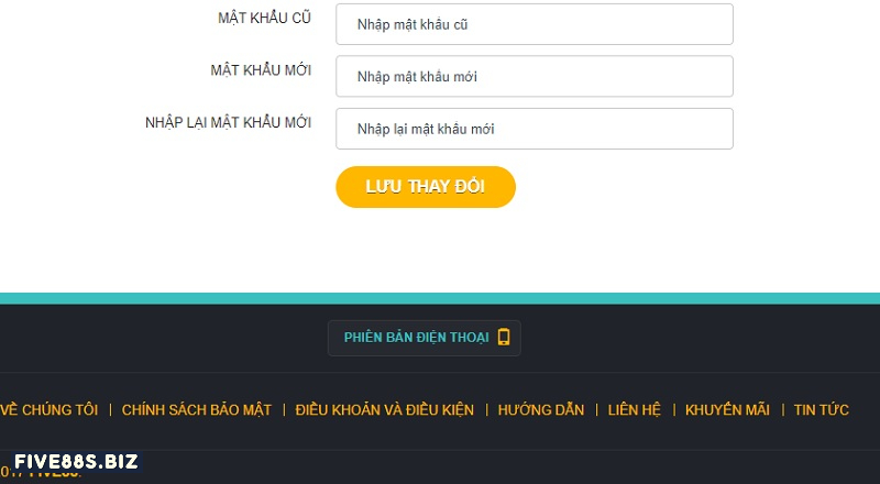 Cập nhật mật khẩu tại five88
