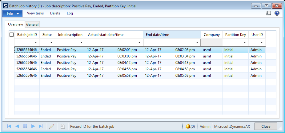 Batch job history