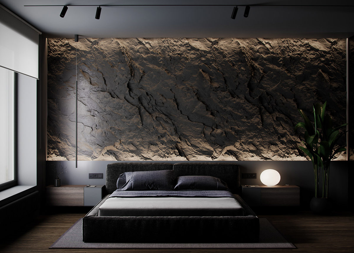 Unique Black Stone feature wall design ideas