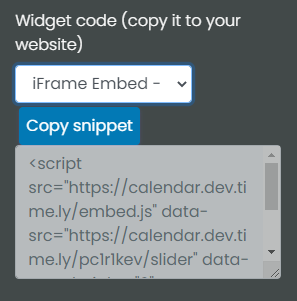 print screen of the widget code where you can copy the code and paste it into your website to display the slider or carousel views