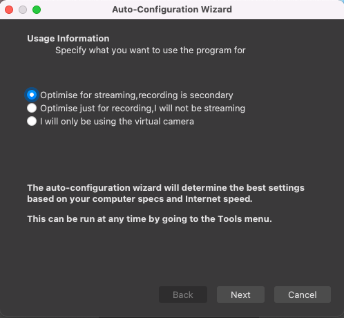 Auto-configuration wizard in OBS