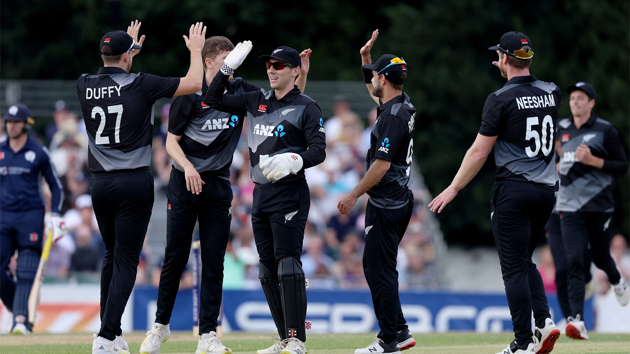 New Zealand sealed the series with a triumph over Scotland by 102 runs: The New Zealand team posted their highest Twenty20 international total of 254 runs
