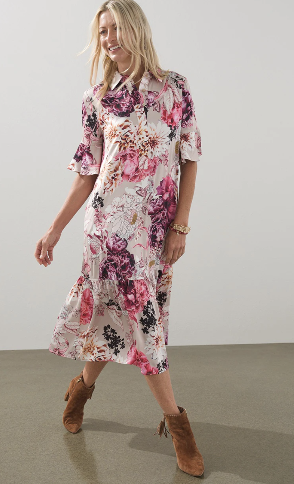 Floral Flounce Sleeve Midi Dress at Chico’s