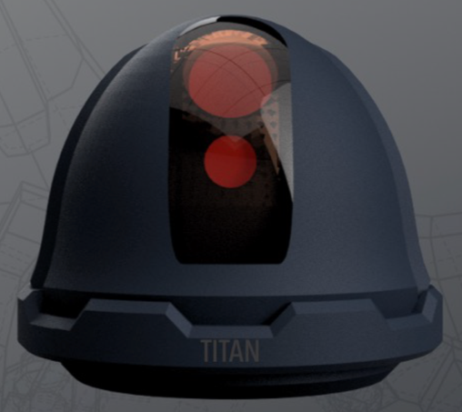 A black round object with red circles

Description automatically generated