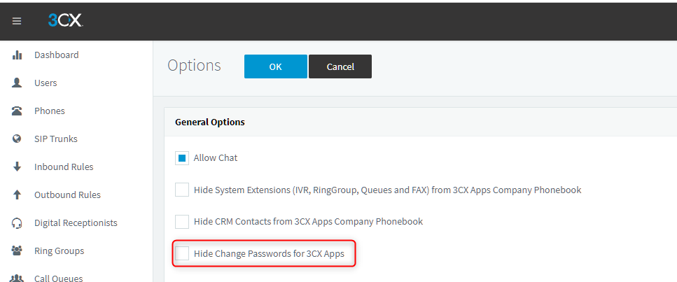 Erlauben Sie 3CX-Benutzern, ihre eigenen Zugangsdaten zu ändern