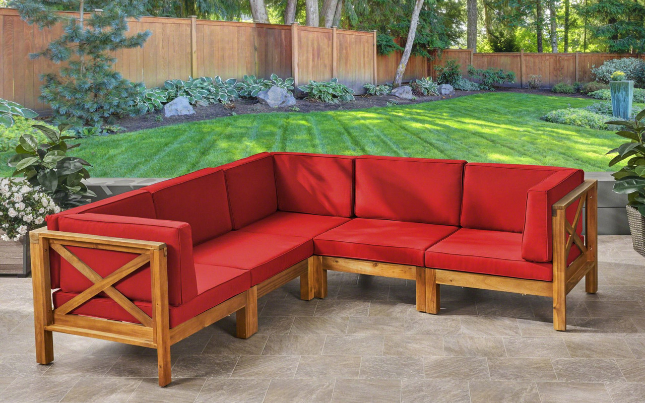 5 piece contemporary wood outdoor sectional