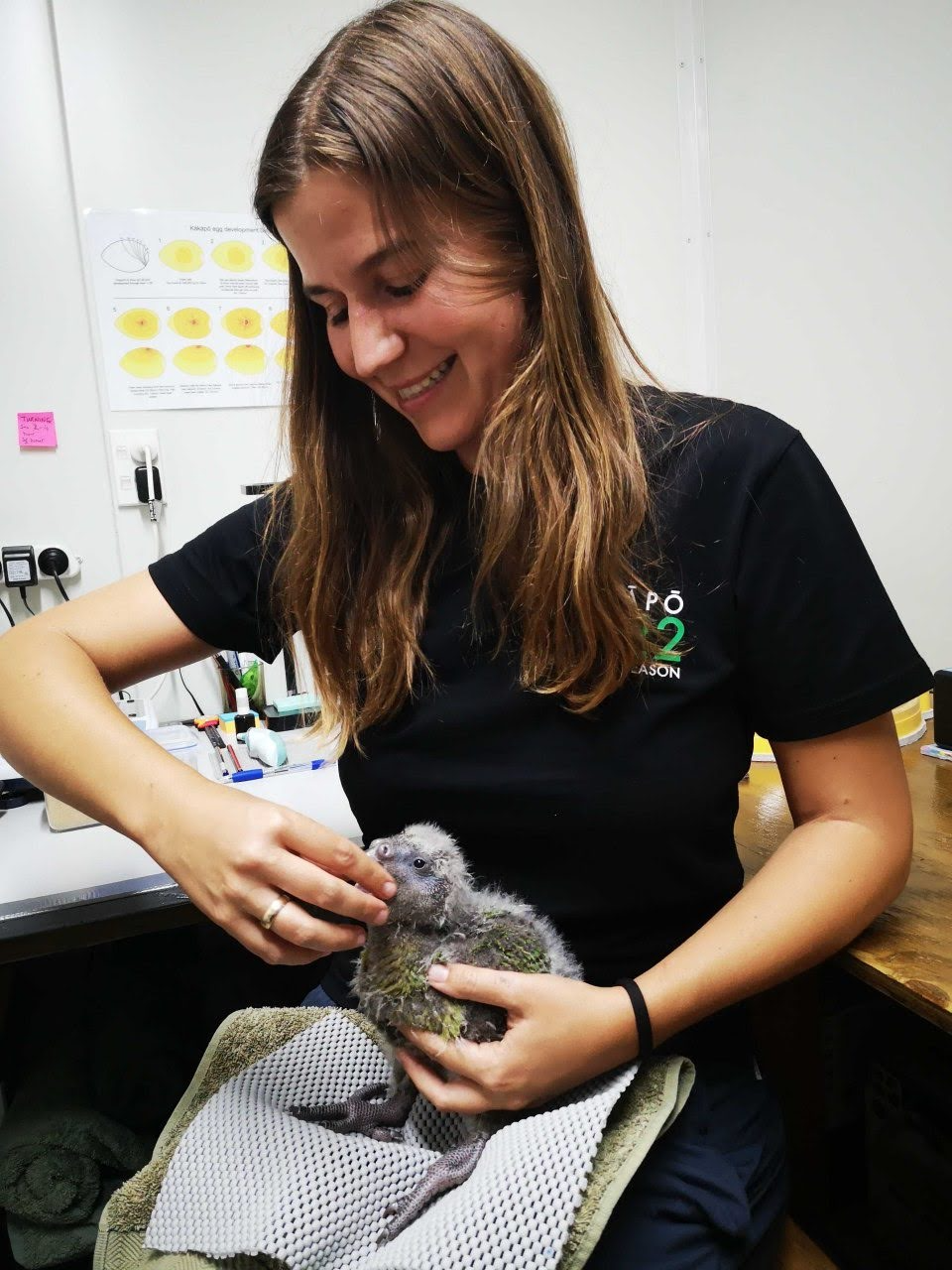 Woman holding a baby bird 