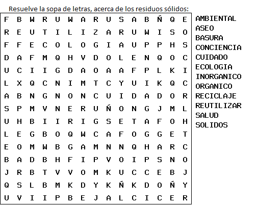 Resultado de imagen para educacion ambiental sopa de letras y actividades secundaria