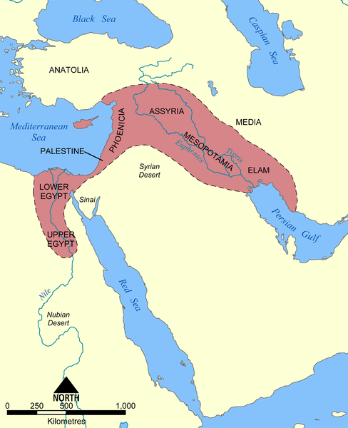 Map of Mesopotamia illustrating the spread of civilization in the Fertile Crescent.