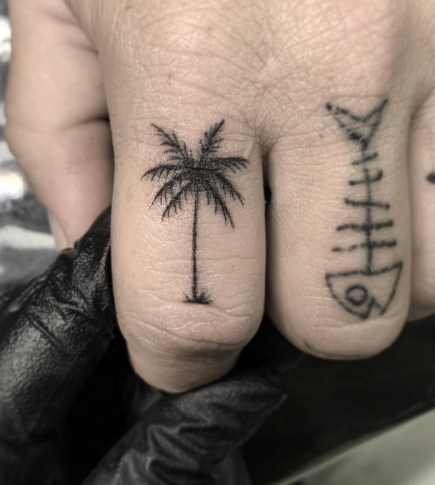 Finger Palm Tree Tattoo