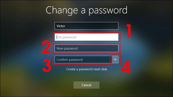 Nhập mật khẩu cũ, mới và xác nhận
