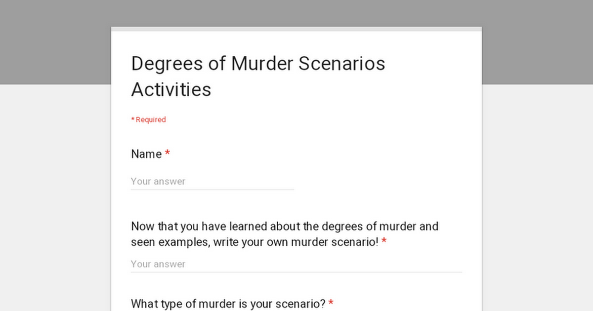Degrees of Murder Scenarios Activities 