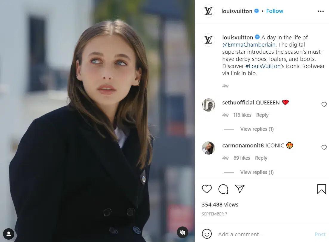 Emma Chamberlain ambassadeur de marque pour Louis Vuitton