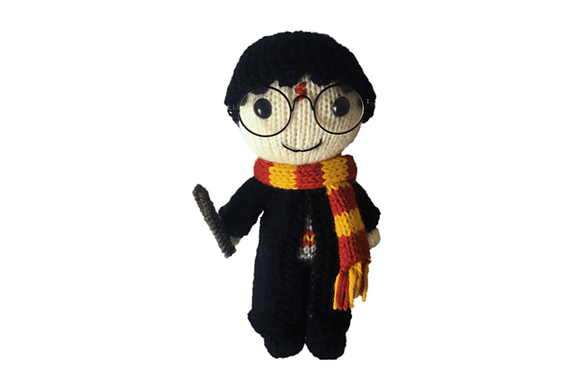 harry potter knit doll on white background