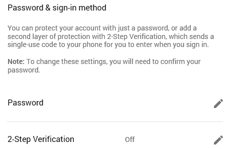 Google Account Security - Currently 2-Step Verification is disabled.