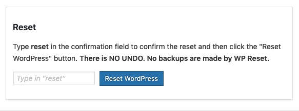 Confirmação de redefinição de WP