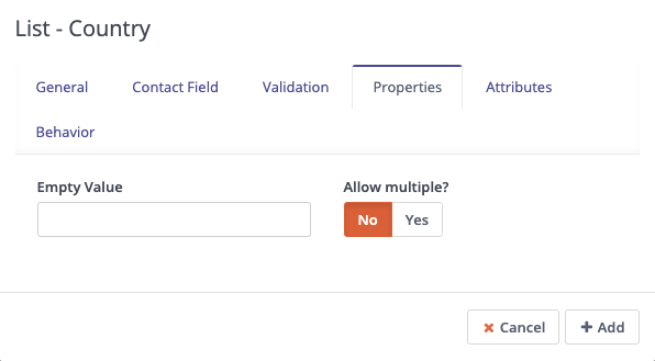 Forms - Country List - Properties