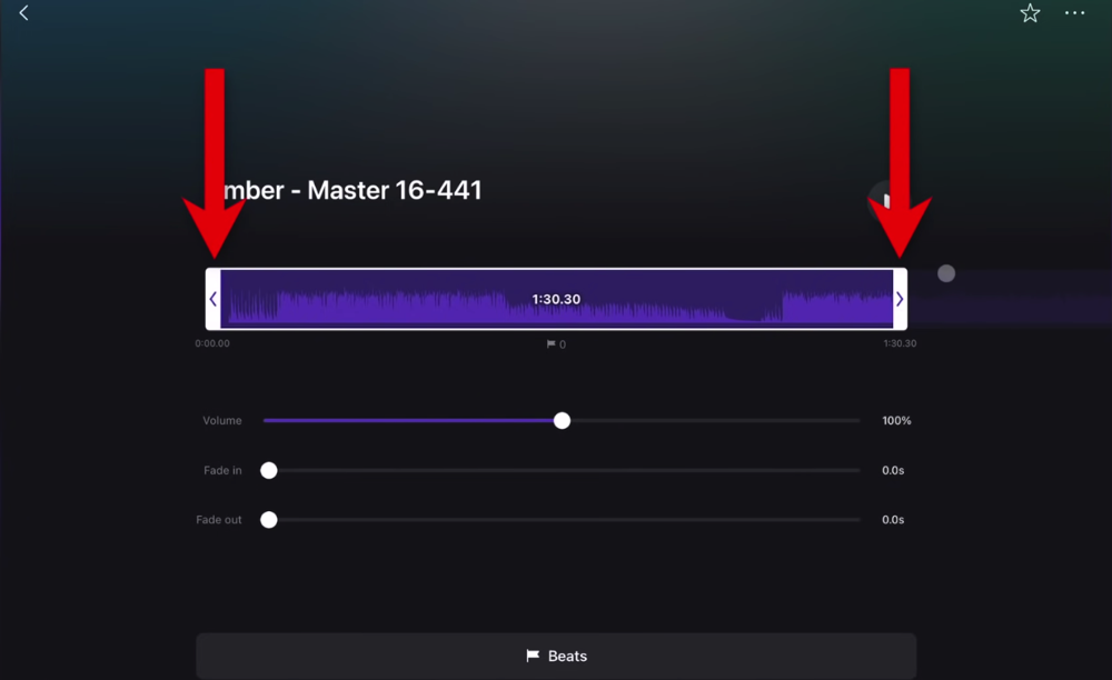 You can adjust the length of the music track by dragging the side handles 