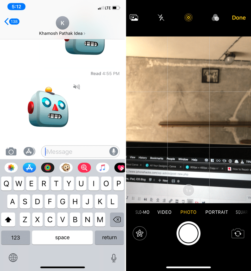 tap on the camera interface bottom to access animoji button