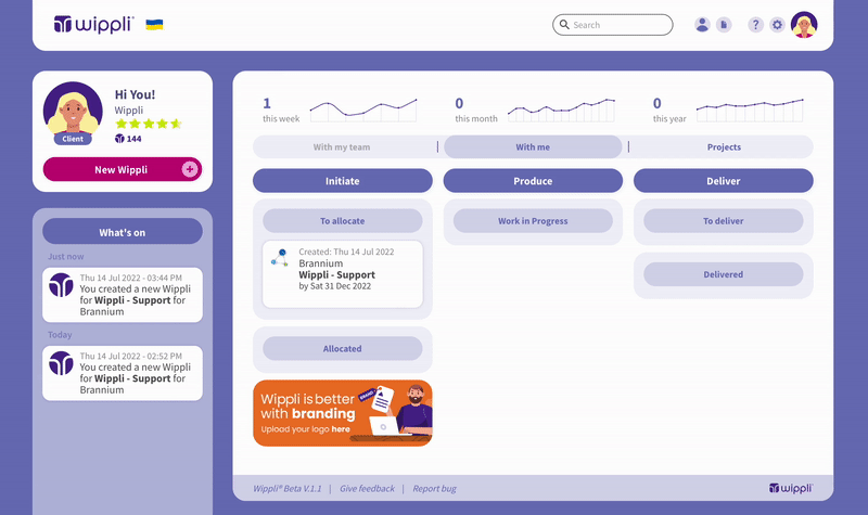 Wippli card progressing from 