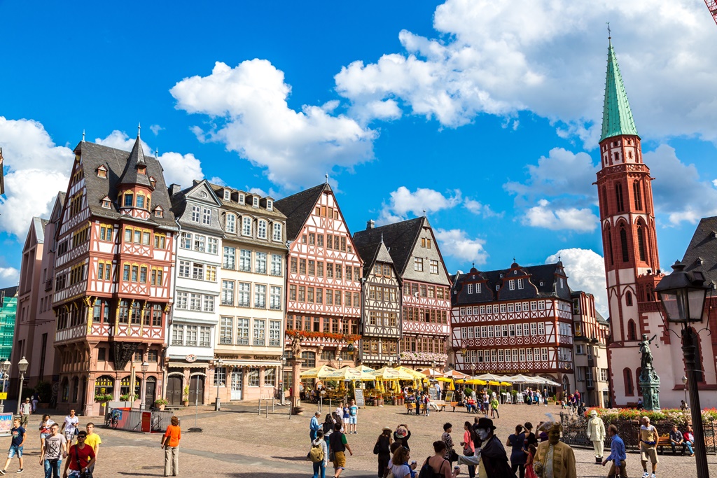 FRANKFURT, GERMANY - JULY 9: Old traditional buildings in Frankfurt, Germany in a summer day on July 9, 2014