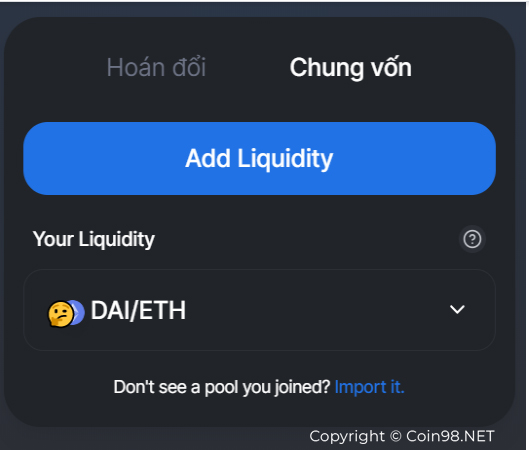 xác nhận add thanh khoản uniswap