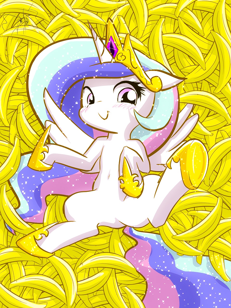 1337284__safe_artist-colon-phoenixperegrine_princess+celestia_banana_bananalestia_belly+button_food_looking+at+you_smiling_solo.jpeg