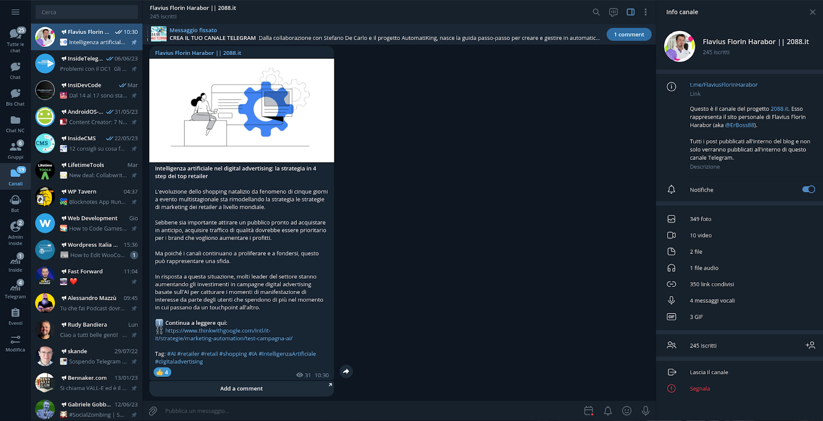 Interfaccia grafica Telegram Desktop