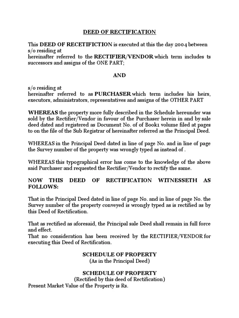 What is rectification deed in real estate 