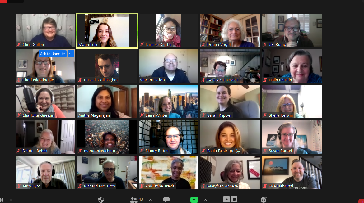 A photo collage of volunteers on zoom.