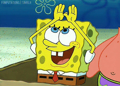 A gif of Spongebob Squarepants spreading his hands with a rainbow magically appearing in between them. 