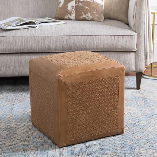 Brown Leather Pouf in Living Room