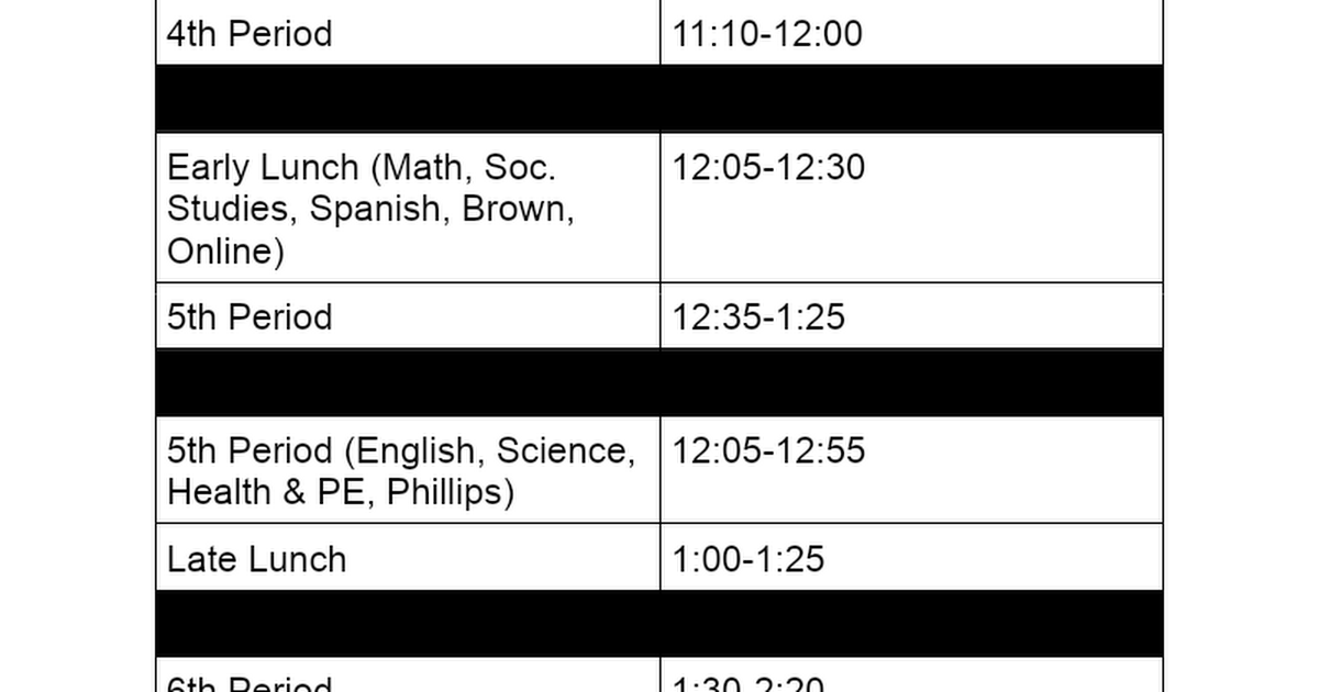 2nd Semester Wednesday Schedule