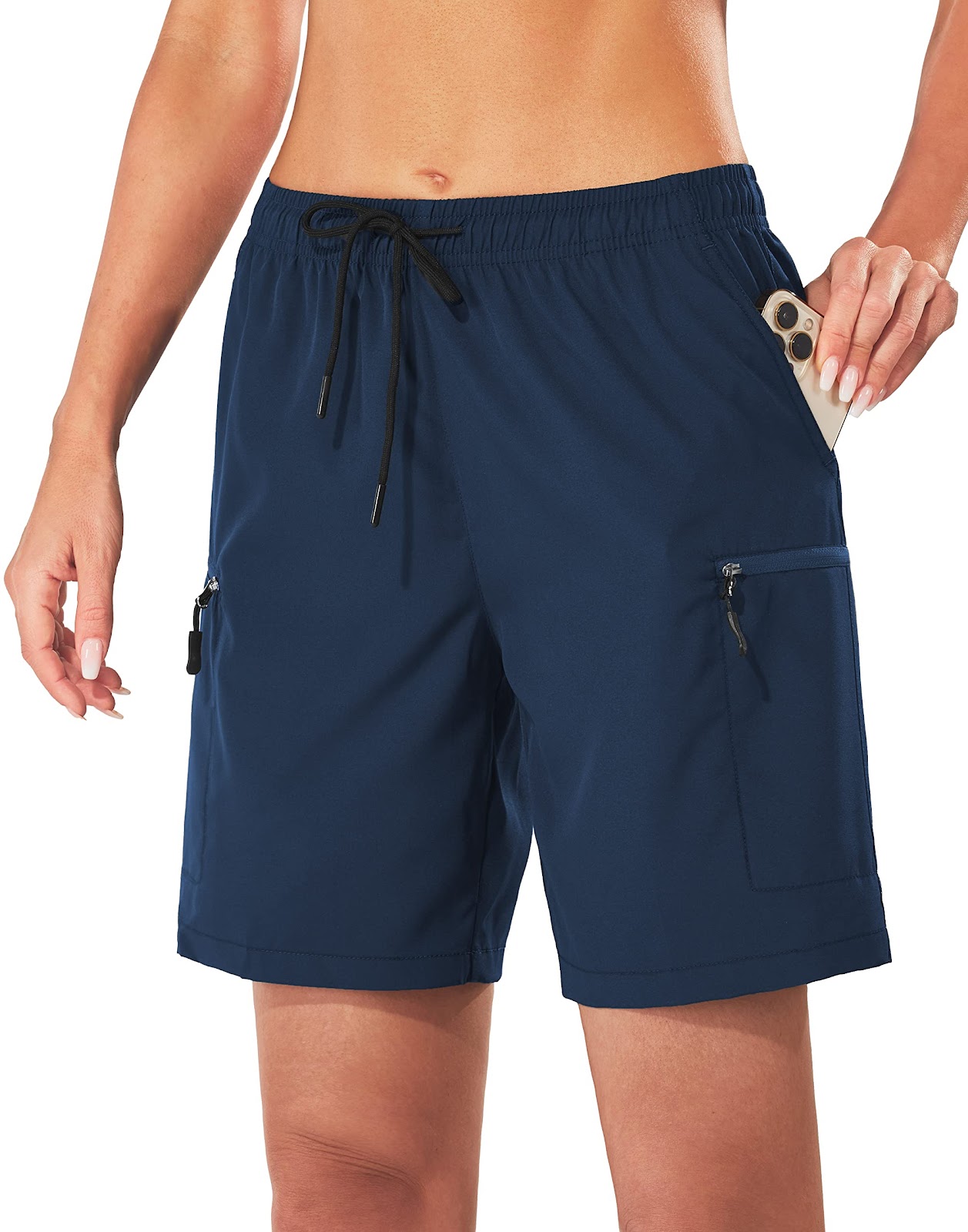 Looleafy Women's Hiking Cargo Shorts with Zipper Pockets 7" Quick Dry Lightweight Summer Shorts for Women Golf Athletic Small Navy