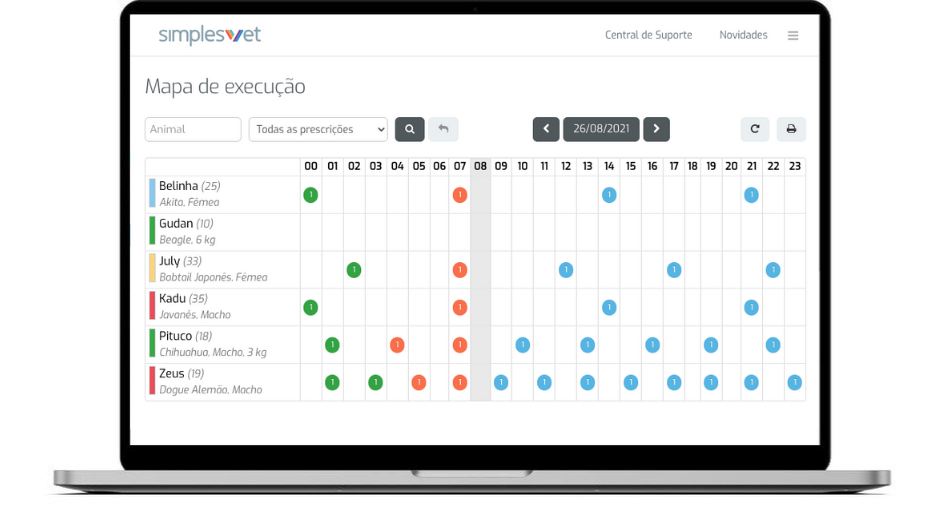 Mapa de execução de procedimentos do sistema de gestão simplesvet 